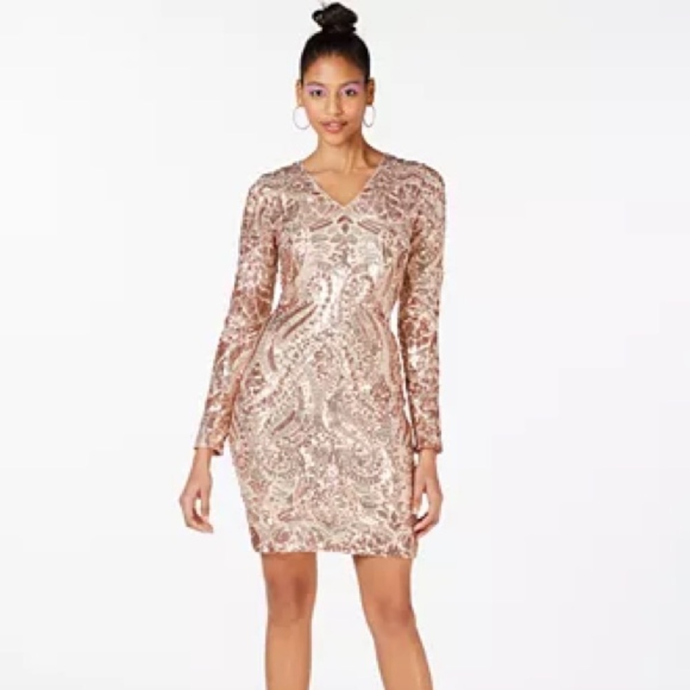 Marciano Sequin Bodycon Dress in Rose Gold - Picture 2 of 4